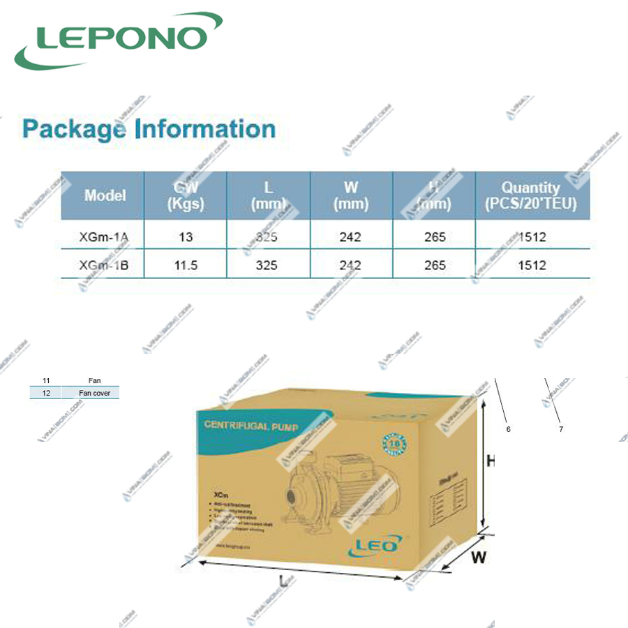 Máy bơm nước ly tâm lưu lượng Lepono XGM - 1A (0.75kw-1hp) 6