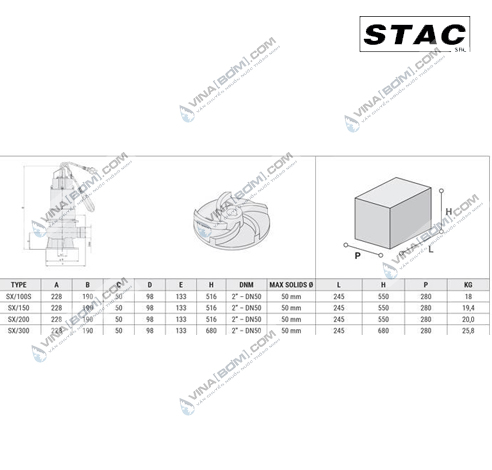 Máy bơm nước thải Stac SX 100S MA (750w) 5