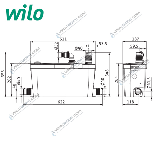 Máy bơm nước thải Wilo Hidrainlift 3-37 (400w) 5