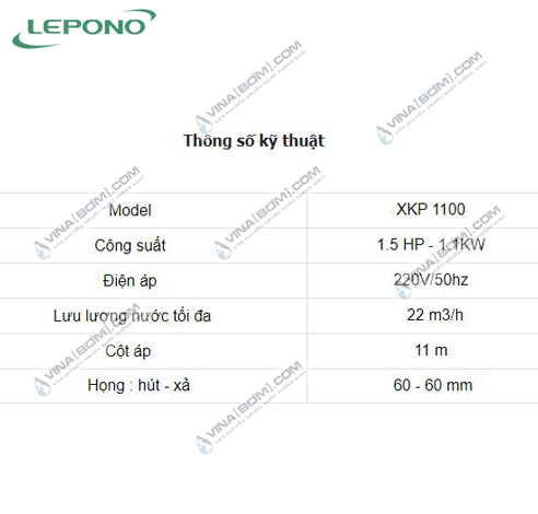 Máy bơm bể bơi, hồ bơi Lepono XKP 1600(1.5 kw) 4